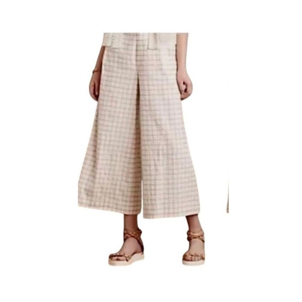 Anthropologie elevenses 14 linen embroidered pleated culottes P3 3418